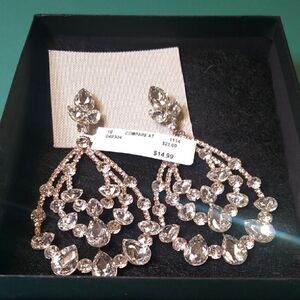 Silver Teardrop Chandelier Earrings with Crystal Beads